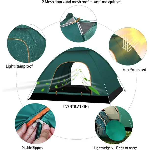 Pop Up Tent 2-3 Person Camping Tent Waterproof Hiking Canopy Shelter