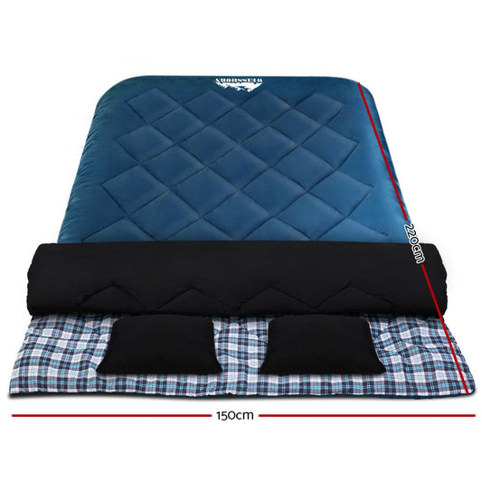 Weisshorn Sleeping Bag Double Pillow Thermal Camping Hiking Tent Blue - BigCamp Store