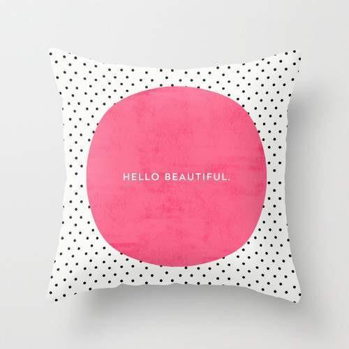 PINK HELLO BEAUTIFUL POLKA DOTS Pillow - BigCamp Store